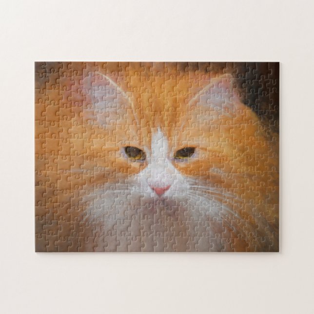 Cute Tabby Cat Orange White Fluffy Beautiful Jigsaw Puzzle (Horizontal)