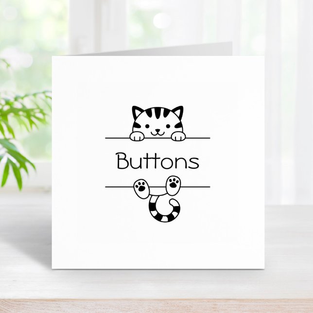 Cute Tabby Cat Peeking Custom Name Rubber Stamp (Creator Uploaded)