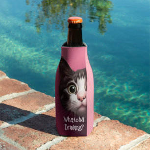 Cute Tabby Cat Peeks Bottle Cooler
