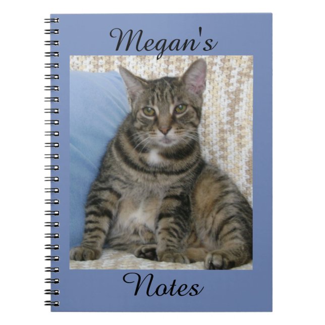 Cute Tabby Cat Photo Personalized Name Notebook (Front)