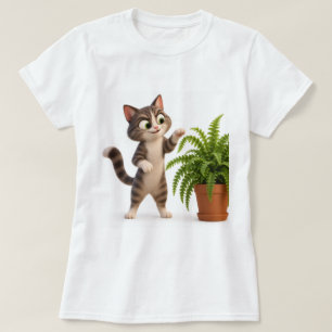 Cute Tabby Cat Playing With Houseplant T-Shirt