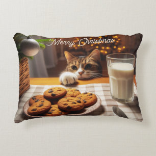 Cute Tabby Cat Reaching for Cookies Christmas Accent Pillow