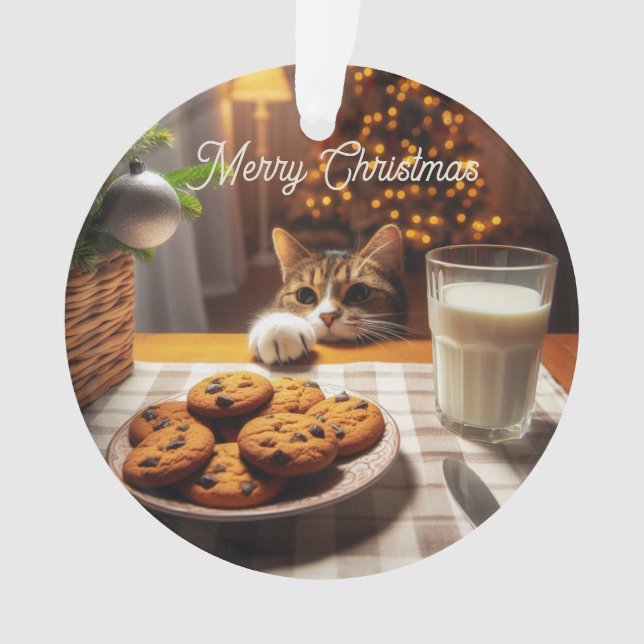 Cute Tabby Cat Reaching for Cookies Christmas Ornament (Front)