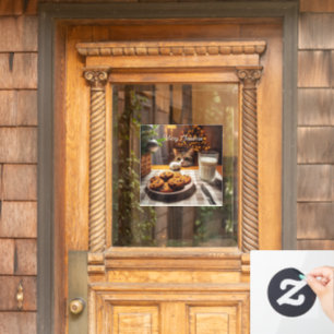 Cute Tabby Cat Reaching for Cookies Christmas Window Cling
