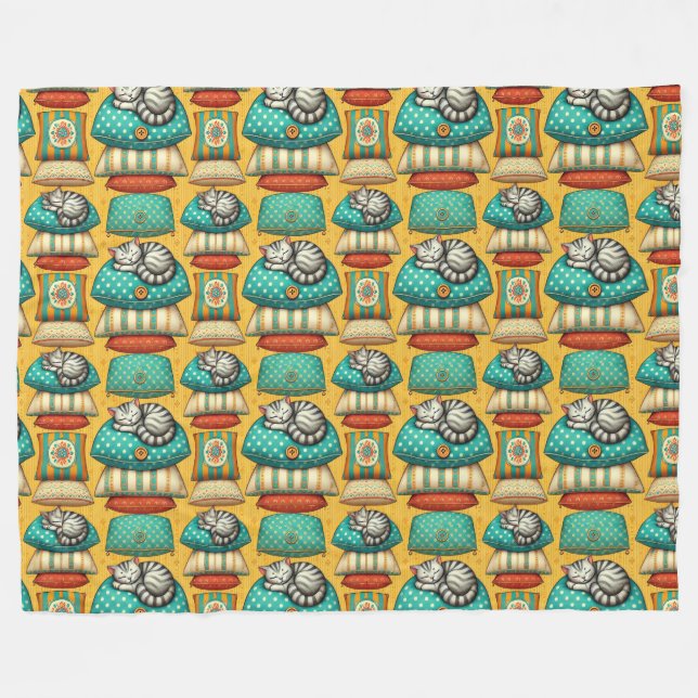 Cute Tabby Cat Resting Fleece Blanket (Front (Horizontal))