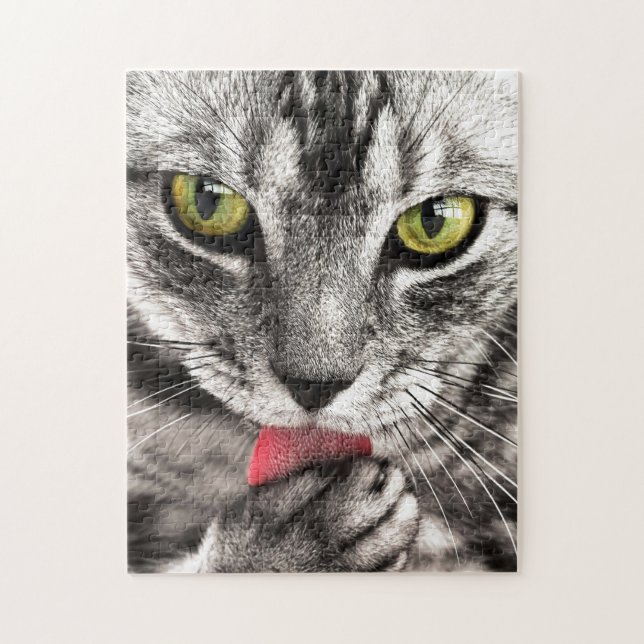 Cute Tabby Cat Washing it's Face Jigsaw Puzzle (Vertical)