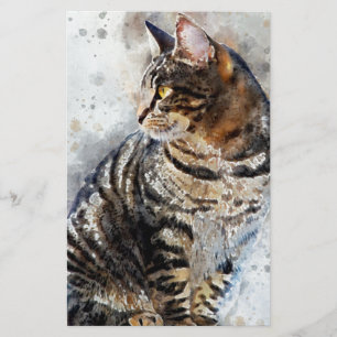 Cute Tabby Cat Watercolor Art Stationery