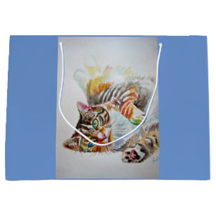 Cute Tabby Cat Watercolour blue cats Gift Bag