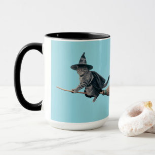 Cute Tabby Cat Witch Halloween Mug