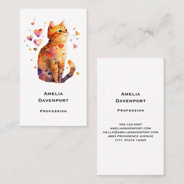 Cute Tabby Cat with Hearts Business Card (Front/Back)