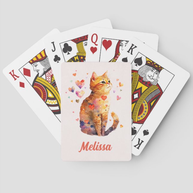 Cute Tabby Cat with Hearts Playing Cards (Back)
