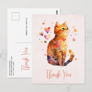 Cute Tabby Cat with Hearts Thank You Postcard