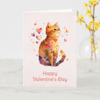 Cute Tabby Cat with Hearts Valentine's Day