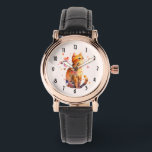 Cute Tabby Cat with Hearts Watch<br><div class="desc">A watch with an adorable watercolor illustration. An orange tabby cat looking friendly and happy with hearts swirling around.</div>