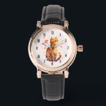 Cute Tabby Cat with Hearts Watch<br><div class="desc">A watch with an adorable watercolor illustration. An orange tabby cat looking friendly and happy with hearts swirling around.</div>