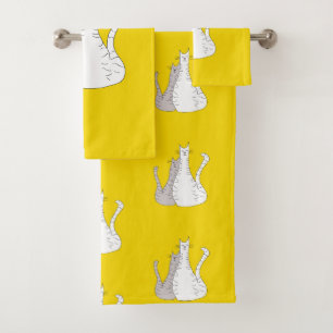 Cute Tabby Cats Pattern Yellow   Bath Towel Set
