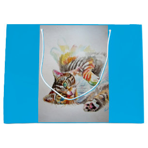 Cute Tabby Chat Aquarelle Chats bleu Cadeau Sac
