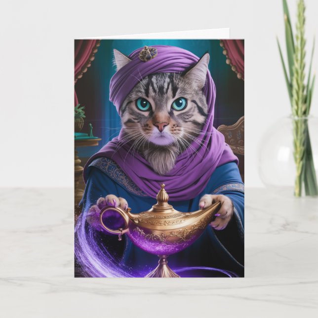 Cute Tabby Genie Greeting Card (Front)