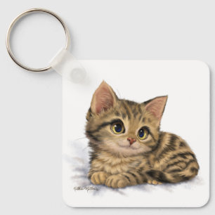 Cute Tabby Kitten Cartoon Keychain