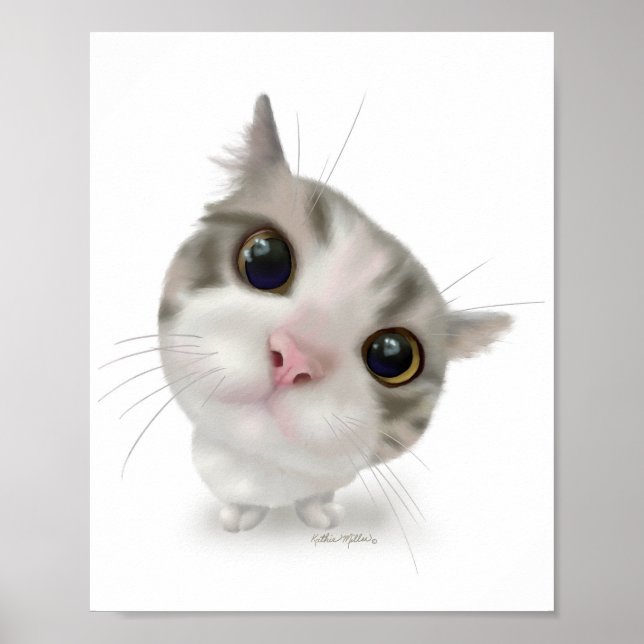 Cute Tabby Kitten Cartoon Poster (Front)