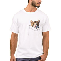 Cute Tabby Kitten Peeking Pocket T-Shirt - Adorabl