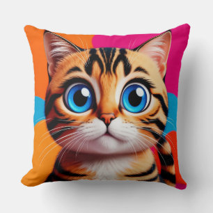 Cute Tabby Kitten Portrait With Big Blue Eyes Throw Pillow