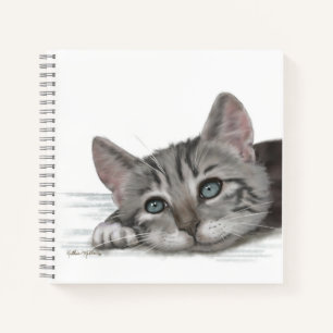 Cute Tabby Kitten Resting Cartoon Notebook