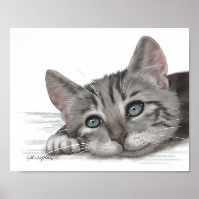  Cute Tabby Kitten Resting Cartoon Poster (Front)
