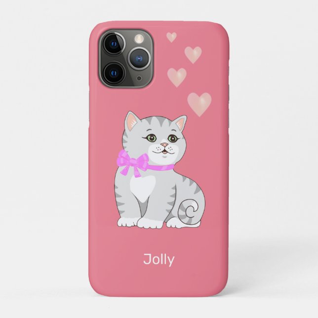Cute Tabby Kitty Cat & Hearts on Pink Case-Mate iPhone Case (Back)