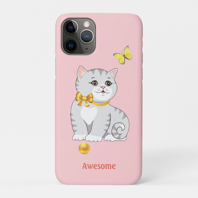 Cute Tabby Kitty Cat on Light Pink Case-Mate iPhone Case (Back)
