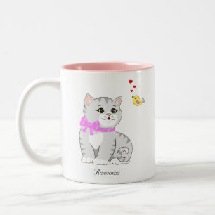 Cute Tabby Kitty Cat on White Two-Tone Coffee Mug