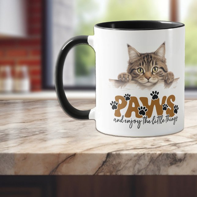Cute Tabby Stripe Kitten Paws and Enjoy Mug (Creator Uploaded)