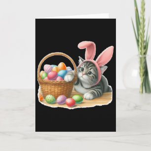Cute Tabby Striped Grey Grey Kitten Rabbit Ears Ea Card