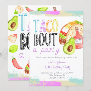 Cute taco theme feista kid birthday invite