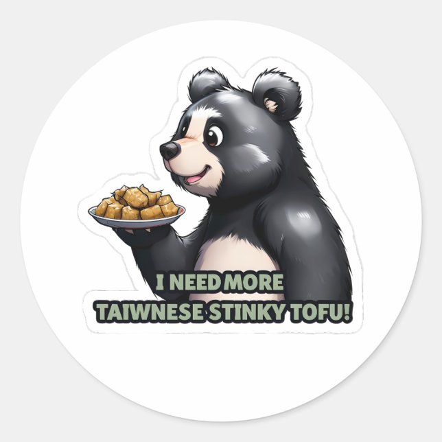 Cute Taiwanese Black Bear Loves Stinky Tofu Classic Round Sticker (Front)