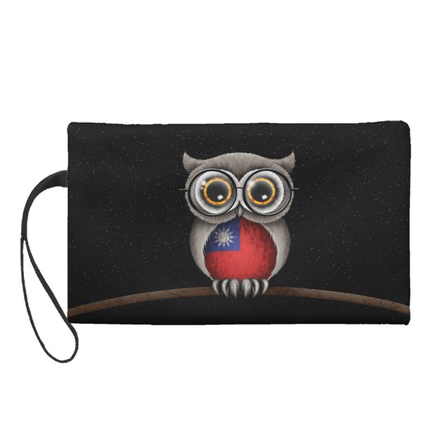Cute Taiwanese Flag Owl Wearing Glasses Wristlet (Back)