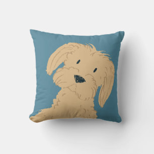 Cute tan maltese puppy dog slate blue personalized throw pillow