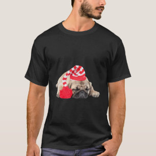 Cute Tan Pug Puppy Santa Hat Image Sleeping Christ T-Shirt