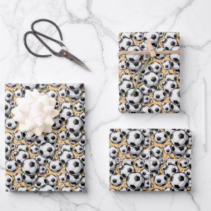 cute tan Soccer ball sports pattern  Wrapping Paper Sheet