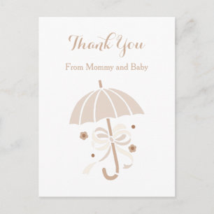 Cute Tan Umbrella and Bow Baby Shower Thank You Postcard