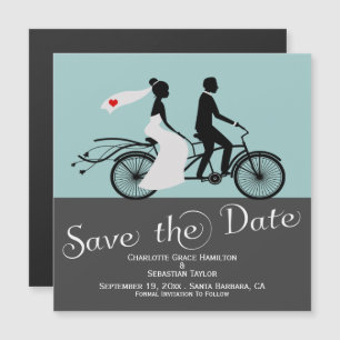 Cute Tandem Bike Bride And Groom Wedding Magnetic Invitation