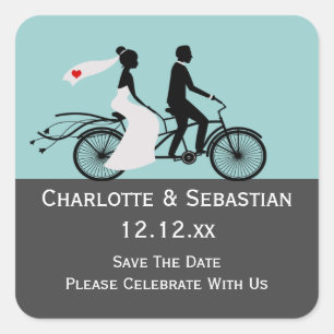 Cute Tandem Bike Bride And Groom Wedding Square Sticker