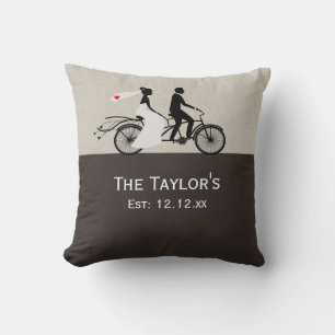 Cute Tandem Bike Bride And Groom Wedding Throw Pillow