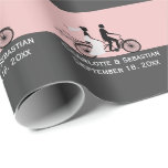 Cute Tandem Bike Bride And Groom Wedding Wrapping Paper<br><div class="desc">Cute Tandem Bike Bride And Groom Wedding custom gift wrap .. wedding paper in pink grey tones featuring a bride in a wedding dress with a small red heart on the veil and a groom in his suit .. add your own text .. also available on other sizes .. designer...</div>
