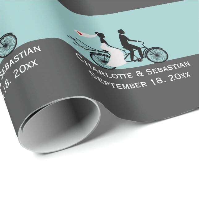 Cute Tandem Bike Bride And Groom Wedding Wrapping Paper (Roll Corner)