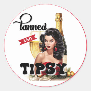 Cute Tanned and Tipsy Pinup Classic Round Sticker