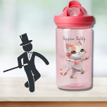Cute Tap Dancing Tabby Cat Custom Monogram     Water Bottle<br><div class="desc">Something special for a young lady in your life who just might appreciate a water bottle with an adorable "Tappin' Tabby" -- set in a glamourous stage background -- with a custom monogram. Ready to do her dance and help make it a great day -- this water bottle is up...</div>