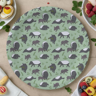 Cute Tapir Family, Woodland Birthday Party Theme Paper Plate