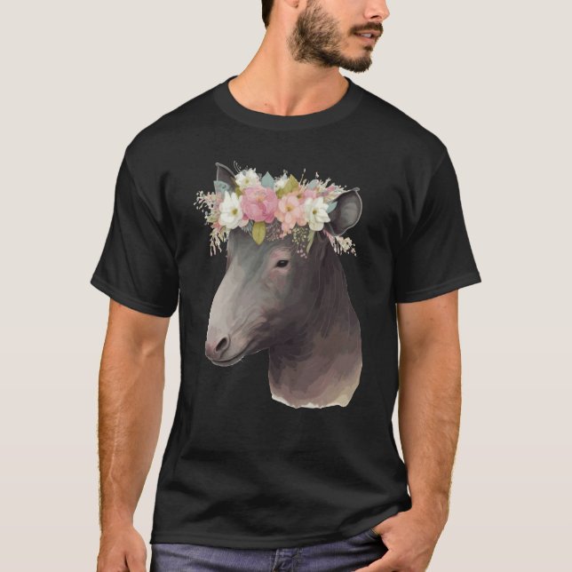 Cute Tapir Flower Crown Animal T-Shirt (Front)