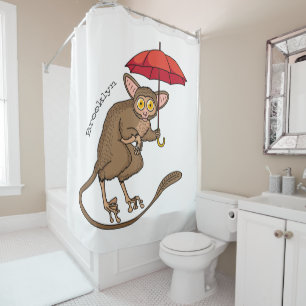 Cute Tarsier with umbrella cartoon illustration